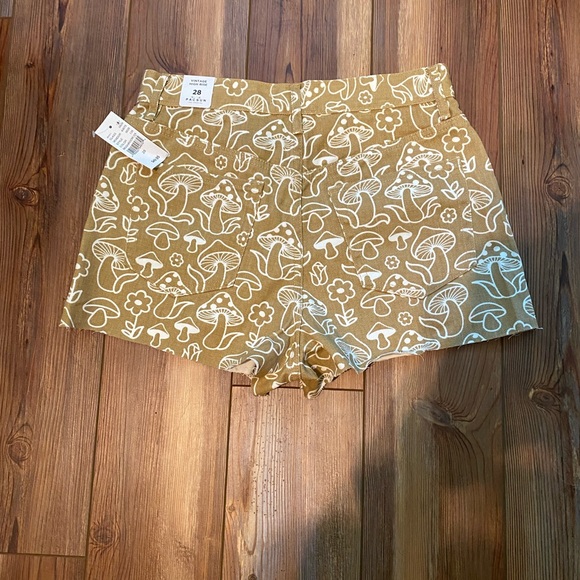Mushroom Printed Tan Denim Shorts - Picture 2 of 3